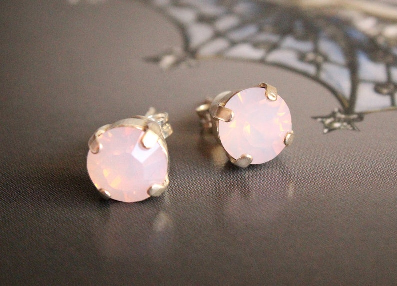 Swarovksi Crystal Stud Earrings in Rosewater Opal Choose Gold or SIlver Finish image 2