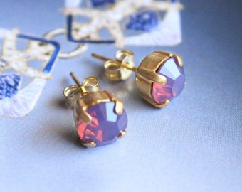 Swarovksi Crystal Stud Earrings in Purple Opal