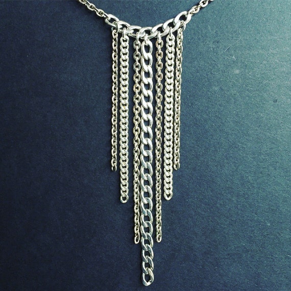 Silver Fringe Bib Chain Necklace - Etsy 