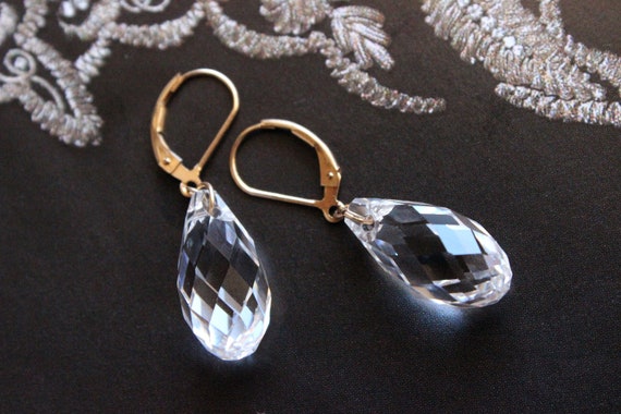 Swarovski Crystal Faceted Briolette Dangle Earrings Bridal | Etsy