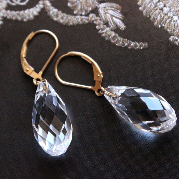 Swarovski Crystal Faceted Briolette Dangle Earrings-- Bridal and Special Occasion