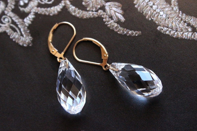 Swarovski Crystal Faceted Briolette Dangle Earrings Bridal and Special Occasion image 1