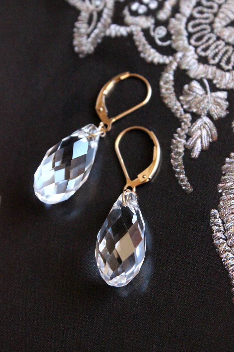 Swarovski Crystal Faceted Briolette Dangle Earrings Bridal and Special Occasion image 3