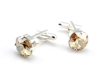 Swarovski Crystal Cushion Cut Cuff Links in Golden Shadow and Silver Finish