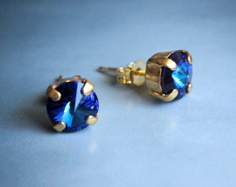 Corte de Rivoli Swarovski cristal pendientes del perno prisionero en Bermuda azul--elegir oro o plata