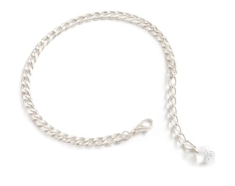 Silver Link Chain Anklet-- Ankle Bracelet with Swarovski Crystal and Adjustable Chain