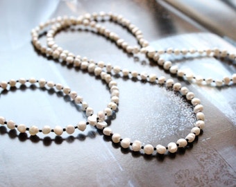 Hand Beaded Long Freshwater Pearl and Black Bead Necklace