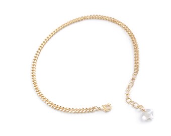 Gold Chain Anklet-- Ankle Bracelet with Princess Cut Swarovski Crystal and Adjustable Chain