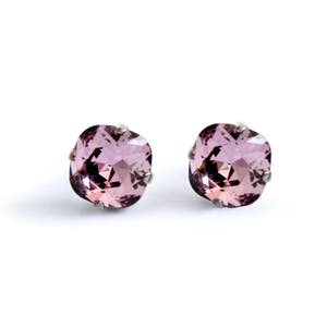 Swarovski Crystal Cushion Cut Stud Earrings in Antique Pink 12mm