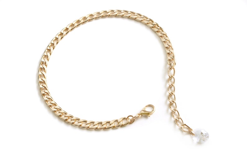 Gold Link Chain Anklet Ankle Bracelet with Swarovski Crystal and Adjustable Chain image 1