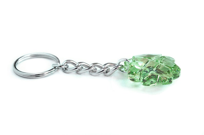 Swarovski Crystal Lucky Four Leaf Clover Keychain in Peridot image 3