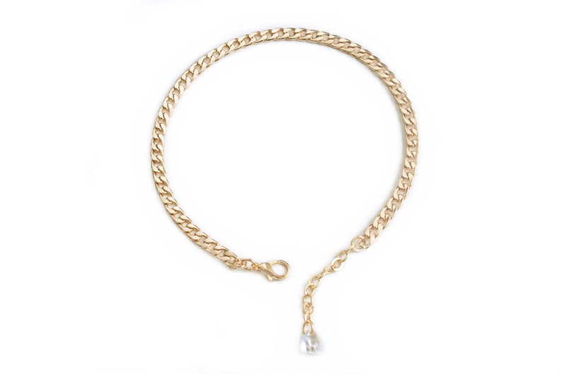 Gold Link Chain Anklet Ankle Bracelet with Swarovski Crystal and Adjustable Chain image 3