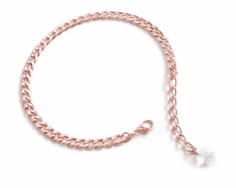 Rose Gold Link Chain Anklet-- Ankle Bracelet with Swarovski Crystal and Adjustable Chain