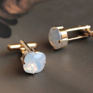Swarovski Crystal Cushion Cut Cuff Links in White Opal
