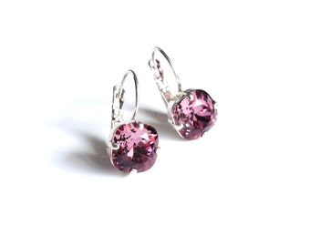 Swarovski Crystal Cushion Cut Drop Dangle Earrings in Antique Pink 10mm