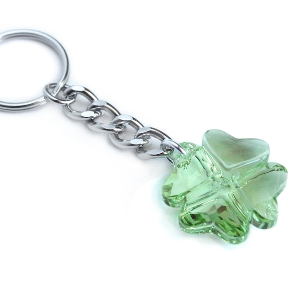 Swarovski Crystal Lucky Four Leaf Clover Keychain in Peridot