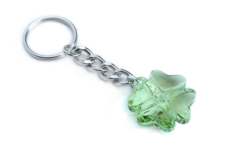 Swarovski Crystal Lucky Four Leaf Clover Keychain in Peridot image 1