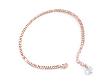 Rose Gold Chain Anklet-- Ankle Bracelet with Princess Cut Swarovski Crystal and Adjustable Chain