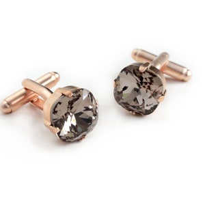 Swarovski Crystal Cushion Cut Cuff Links in Greige and Rose Gold Finish