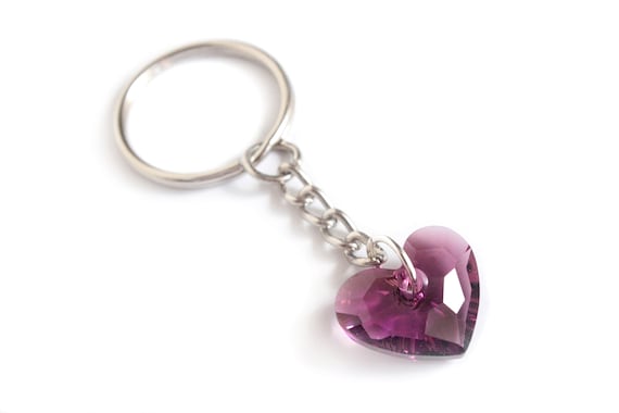 Small Swarovski Crystal Heart Keychain In Purple Amethyst Etsy