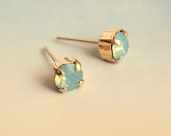 Small Swarovksi Crystal Stud Earrings in Pacific Opal-- Choose Gold or SIlver Finish
