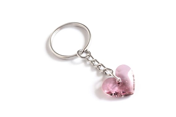 Small Swarovski Crystal Heart Keychain In Antique Pink Etsy