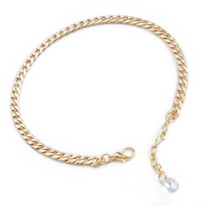 Gold Link Chain Anklet Ankle Bracelet with Swarovski Crystal and Adjustable Chain image 2