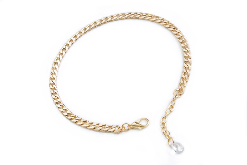 Gold Link Chain Anklet Ankle Bracelet with Swarovski Crystal and Adjustable Chain image 2