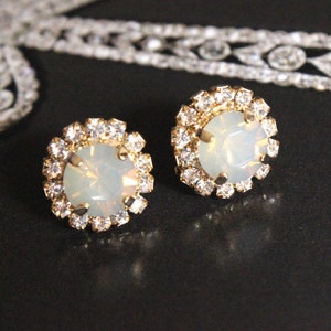 Swarovksi Crystal Halo Stud Earrings in Grey Opal and Clear Cyrstal image 1