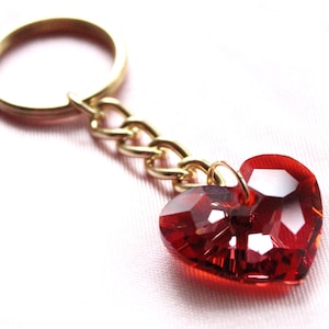 Crystal Heart Keychain in Red Magma