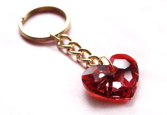 Antique Pink Crystal Heart Keychain Etsy