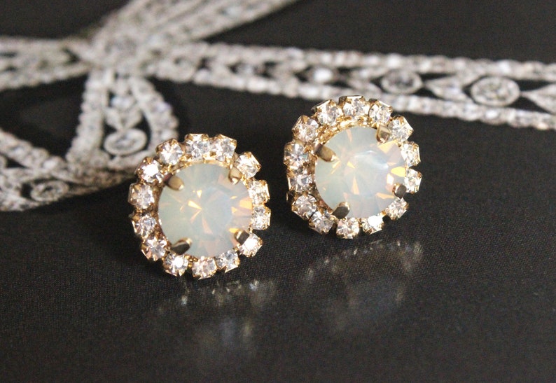 Swarovksi Crystal Halo Stud Earrings in Grey Opal and Clear Cyrstal image 2