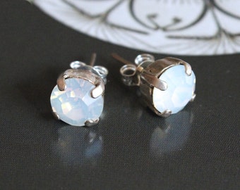 Swarovski Crystal Stud Earrings in White Opal