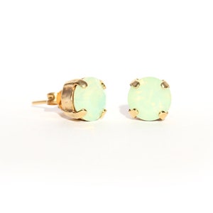 Swarovksi Crystal Stud Earrings in Rosewater Opal Choose Gold or SIlver Finish image 4