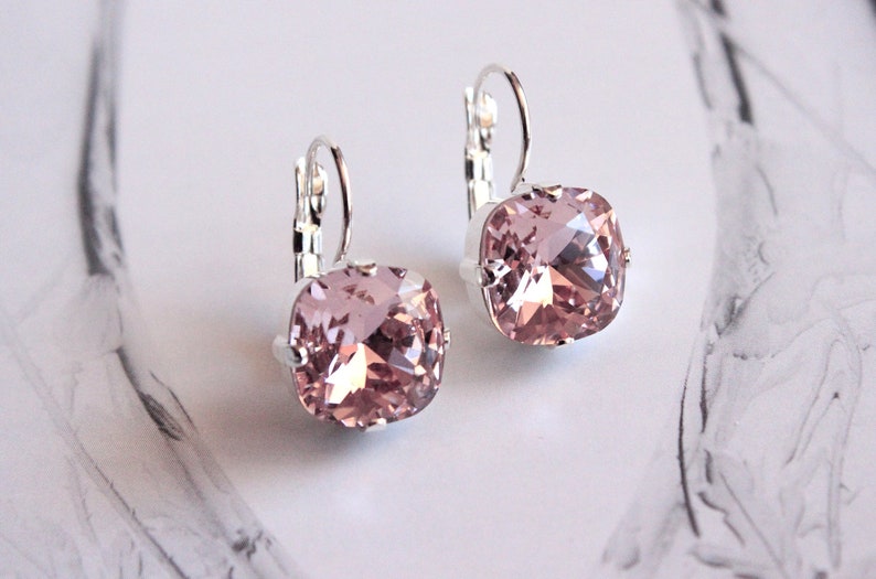 Paradise Shine Swarovski Crystal Earrings – Cushion Cut Crystal Long Leverback Earrings