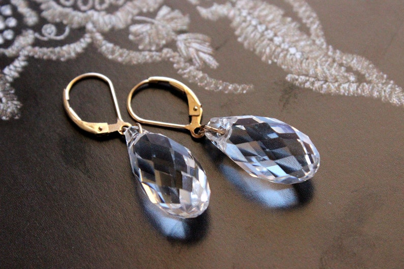 Swarovski Crystal Faceted Briolette Dangle Earrings Bridal and Special Occasion image 4