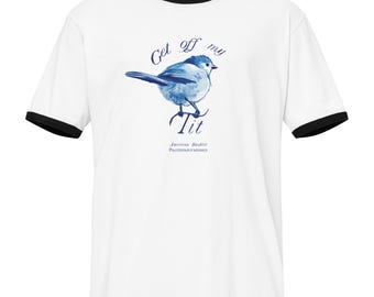 Togliti dal mio seno — Maglietta unisex con bordo a contrasto raffigurante un uccello americano (American Bushtit).