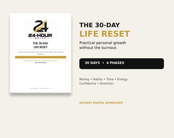 Cuaderno de trabajo para reiniciar tu vida en 30 días, libro electrónico de crecimiento personal, guía sobre hábitos, dinero y productividad.