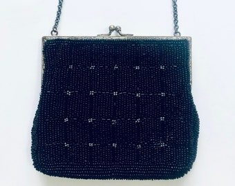 1920's BEADED Black EVENING BAG purse  D1-103