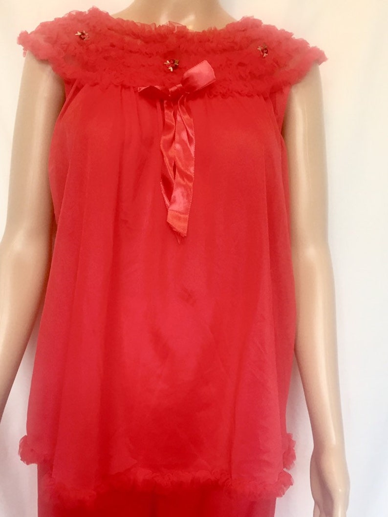 Vintage 1950/'S CHIC LINGERIE lipstick red nylon PAJAMAS Size Medium