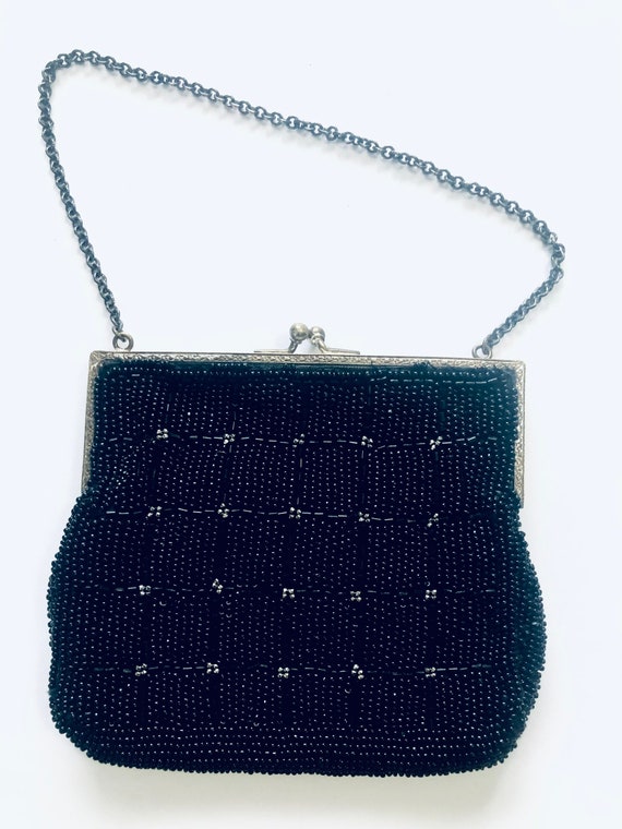 1920's BEADED Black EVENING BAG purse  D1-103 - image 2