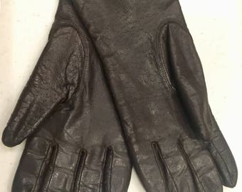 Womens FOWNES brown LEATHER GLOVES vintage Size 7 D1-6