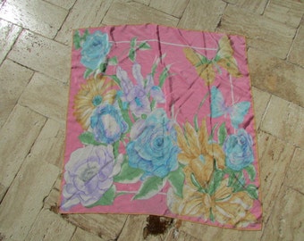 1960s VERA SILK SCARF signed Colorful Floral and Butterflies 29 inch Square