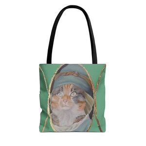 Whimsical Cat Tote Bag, Fun Pet Lover Gift, Cute Green Animal Tote, Cat Lover Accessories, Unique Art Bag, Perfect for Shopping or Travel