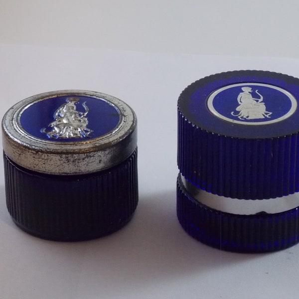 Pair Vintage Cobalt Blue Avon Jars