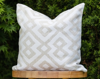 LATTE || Natural & Ivory Geometric Indoor/Outdoor Pillow Cover ∙ Waterproof Pillow ∙ Outdoor Lumbar Pillow∙ Ivory Outdoor Pillow