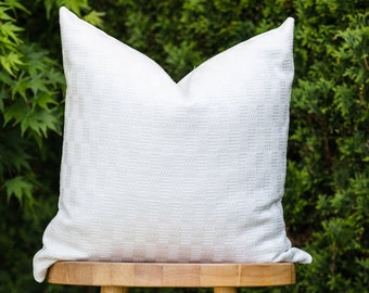 ALABASTER || Indoor/Outdoor White Basketweave Pillow Cover • White Outdoor Pillow • Sunbrella Pillow • White Outdoor Lumbar Pillow • Neutral