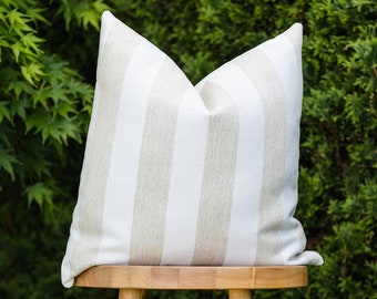 SAND || Natural & Ivory Striped Indoor/Outdoor Pillow Cover ∙ Waterproof Pillow ∙ Outdoor Lumbar Pillow∙ Ivory Outdoor Pillow ∙ Porch Pillow