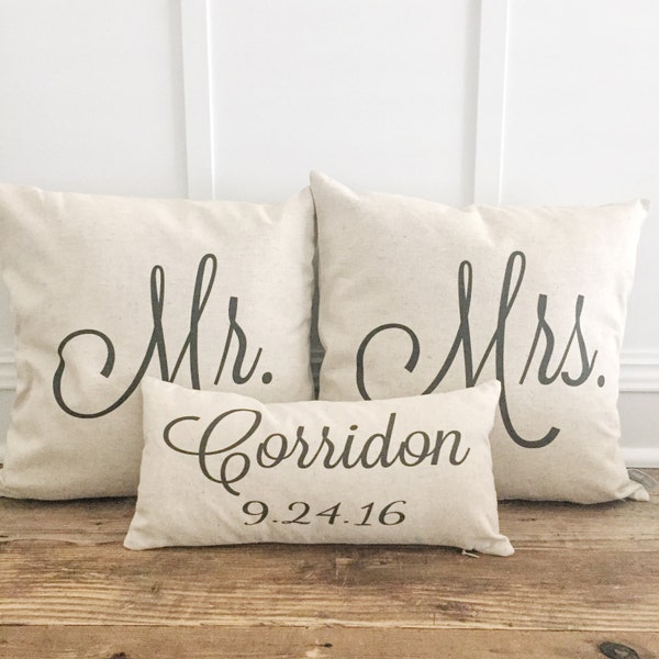 Mr. & Mrs. Custom Pillow Covers with Name and Date - Wedding Gift - Personalized Pillow - Wedding Present - Anniversary Gift - Bridal gift