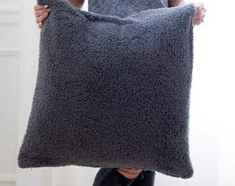 BRADY || (Natural) Sherpa Pillow Cover • Natural Pillow • Sherpa Pillow • Gray Pillow • Fuzzy Pillow • Gray Sherpa Pillow • Grey Pillow